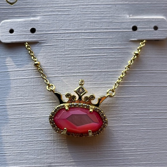 Kendra Scott x Disney Elisa Princess Gold Pendant Crown Necklace Pink Iridescent - Picture 2 of 7